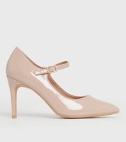 New Look Pale Pink Patent Buckle Stiletto Heel Court Shoes